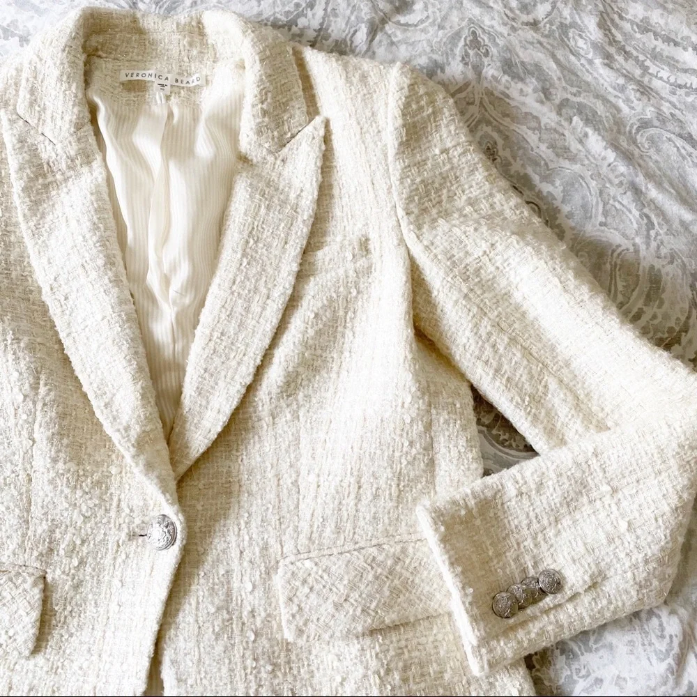 VERONICA BEARD Cutaway Dickey Tweed Jacket 10 Ivory NEW NWOT - Picture 1 of 11
